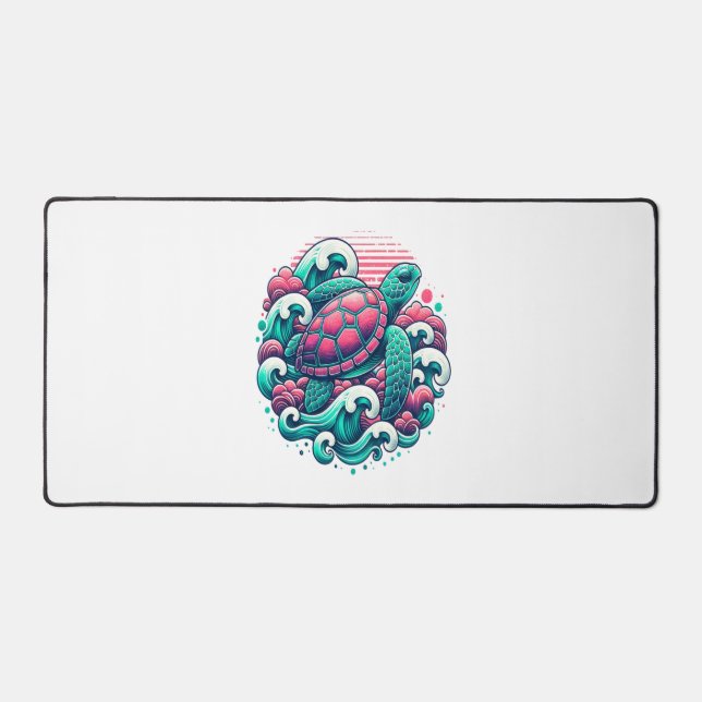 Retro Summer Ocean Wave Turtle Schreibtischunterlage (Vorderseite)