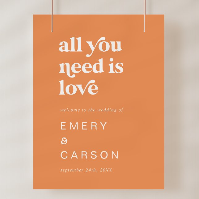Retro Summer Orange Wedding Willkommenssignatur Poster (Retro Summer Orange Wedding Welcome Sign Template)