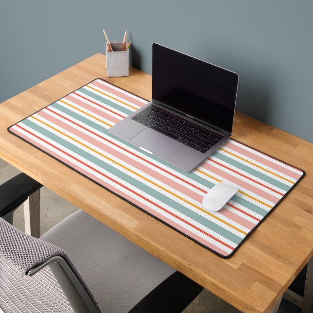 Retro Summer Pastel Striped Pink Mint And Mustard  Schreibtischunterlage (Büro 2)