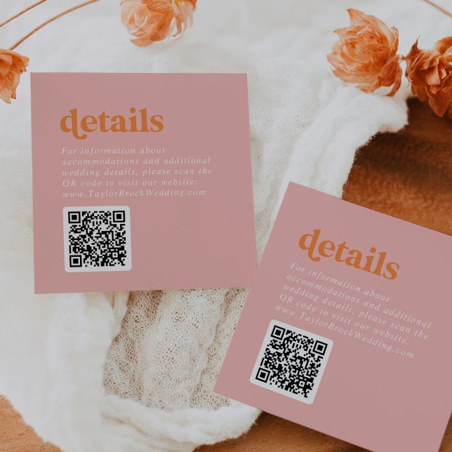 Retro Summer | Rosa Orange QR Code Hochzeitsdetail Begleitkarte (Von Creator hochgeladen)