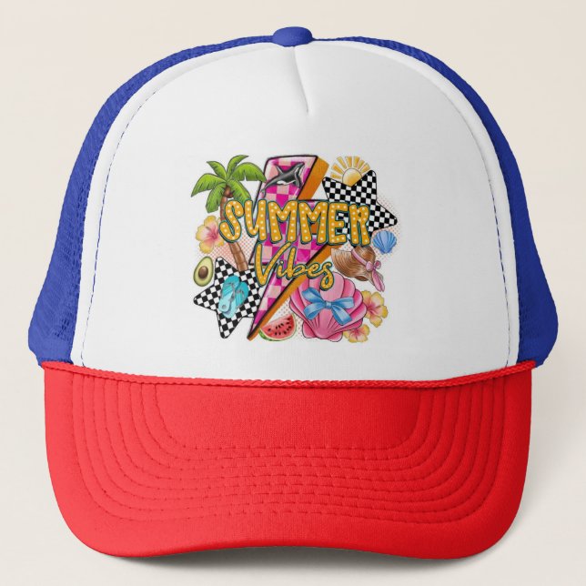 Retro Summer Vibes Trucker Hat - farbenfrohe 90er  Truckerkappe (Vorderseite)