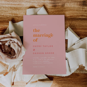 Retro Summer   Vintage Ehe in Rosa und Orange Einladung