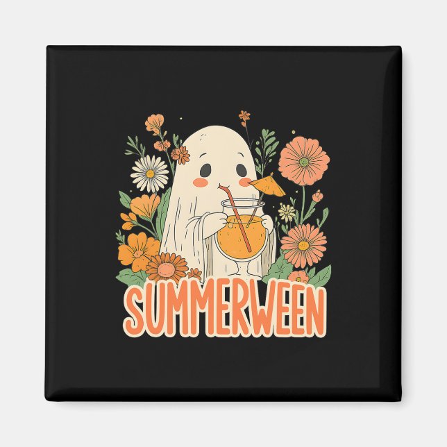 Retro Summerween Ghost Boho Bloral Sommer Hallowee Magnet (Vorne)