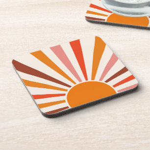Retro Sun Burst Sonnenuntergang Orange Gelb Rosa Getränkeuntersetzer