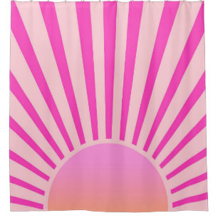 Retro Sun Burst Sunset Sunrise Hot Pink Ombre Duschvorhang