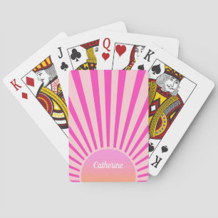 Retro Sun Burst Sunset Sunrise Hot Pink Ombre Spielkarten