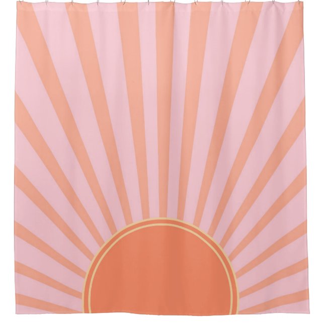 Retro Sun Burst Sunset Sunrise Pastell Pink Duschvorhang (Vorderseite)