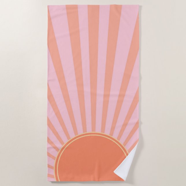 Retro Sun Burst Sunset Sunrise Pastell Pink Strandtuch (Vorderseite)