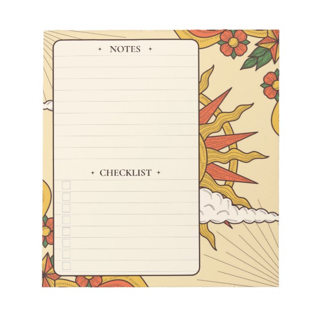 Retro Sun | Daily Notes and Checklist Notepad Notizblock (Vorderseite)