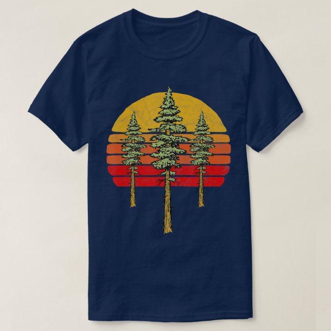Retro Sun Drei Minimalistische Redwood-Bäume T-Shirt (Design vorne)