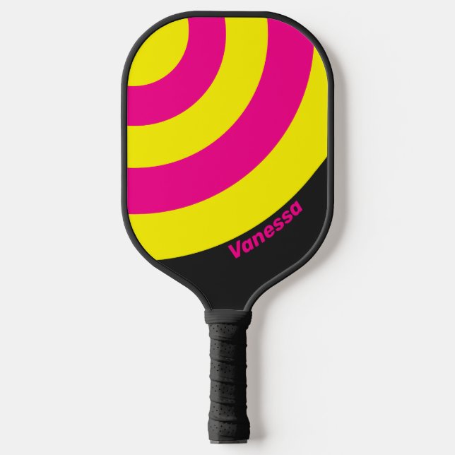Retro Sun Glow Circle Streifen mit Namen Pickleball Schläger (Vorderseite)