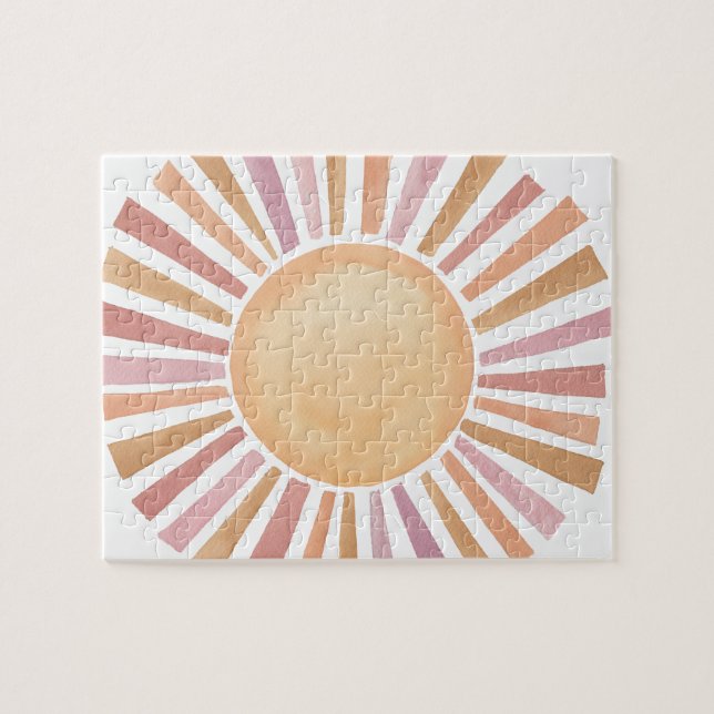 Retro Sun Jigsaw Puzzle mit handgemalten Wasserfar (Horizontal)