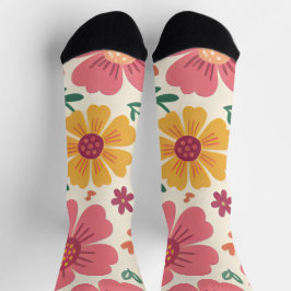 Retro Sun-Kissed Bloom & Hearts Pattern Socken