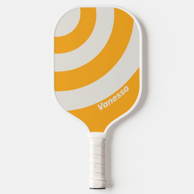 Retro Sun Kissed Three Circle Strip mit Name Pickleball Schläger (Vorderseite)
