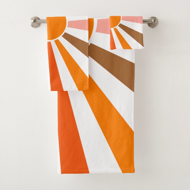 Retro Sun Rays Burset Orange Yellow Red Badhandtuch Set (Insitu)