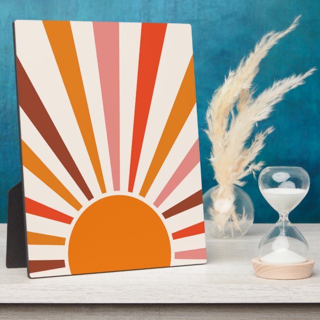 Retro Sun Rays Burset Orange Yellow Red Fotoplatte (Seite)