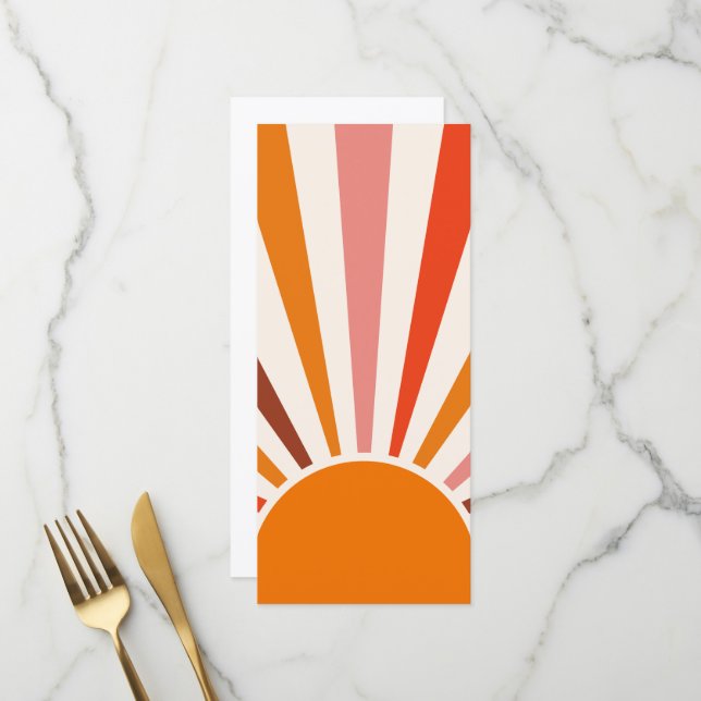 Retro Sun Rays Burset Orange Yellow Red Menükarte (Vorderseite/Rückseite Beispiel)