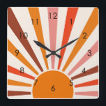 Retro Sun Rays Burset Orange Yellow Red Quadratische Wanduhr<br><div class="desc">Die Retro-Sonne brach in warmen Rosa-, Braun- und Orangetönen aus. Retro moderne orangefarbene Sonnenstrahlen, Morgensonne geometrische abstrakte Kunst.</div>