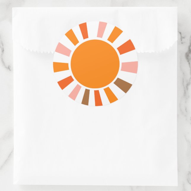 Retro Sun Rays Burset Orange Yellow Red Runder Aufkleber (Tasche)