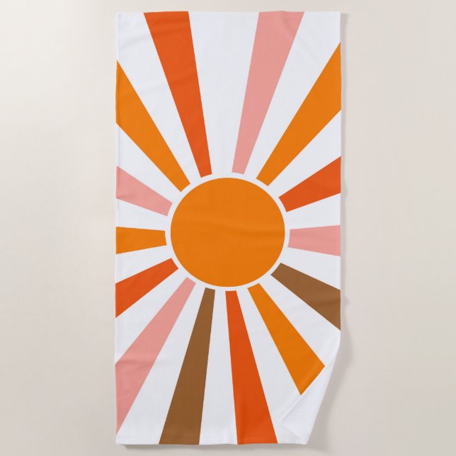Retro Sun Rays Burset Orange Yellow Red Strandtuch (Vorderseite)