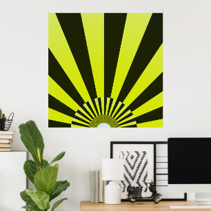 Retro Sun Rays Burset Sunset Black Yellow Poster