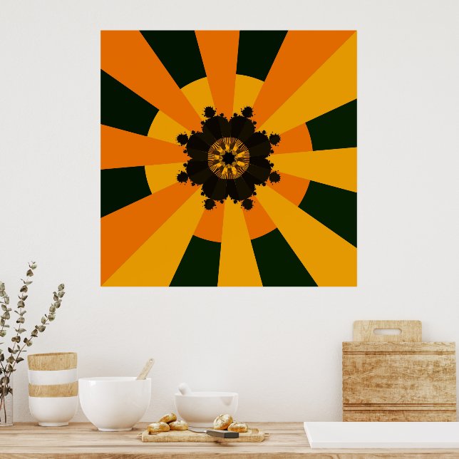 Retro Sun Rays Bursett schwarz orange gelb Poster (Küche)