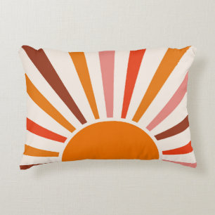 Retro Sun Rays Burst Orange Yellow Dorm Dekokissen
