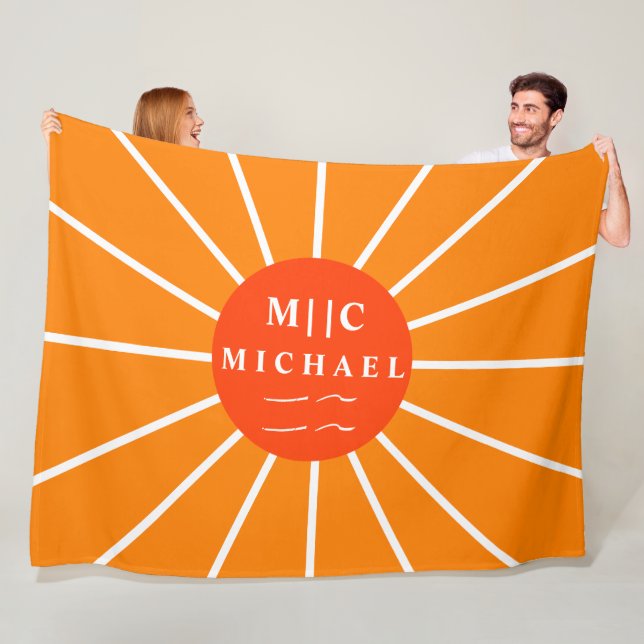 Retro sun simple moderne Monogramm personalisiert Fleecedecke (Beispiel)