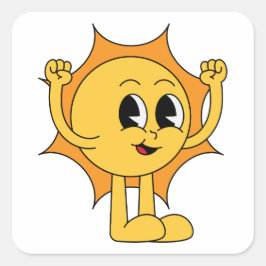Retro Sun Smiley Quadratischer Aufkleber