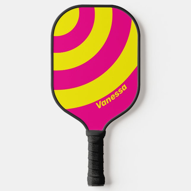 Retro Sun Soaked Three Circle Strike mit Name Pickleball Schläger (Vorderseite)