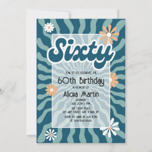 Retro Sun Wave Daisy Green 60. Geburtstag Einladung