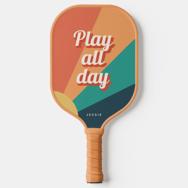 Retro Sunburgh mit Personalisiertem Namen Pickleball Schläger (Vorderseite)