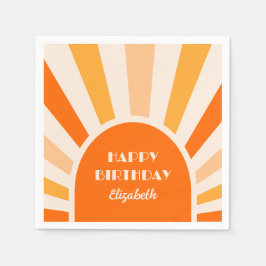 Retro Sunburst Arch Typografy Birthday Peach Serviette