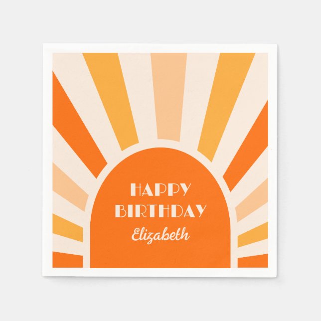 Retro Sunburst Arch Typografy Birthday Peach Serviette (Vorderseite)