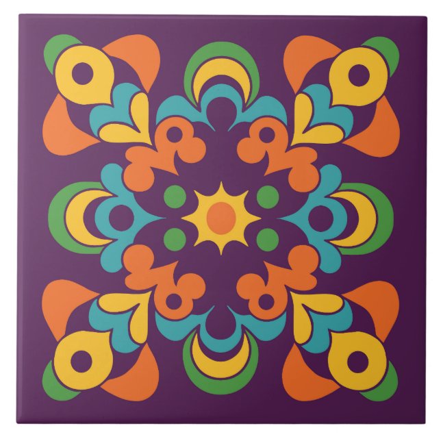 Retro Sunburst Flare Fliese (Vorderseite)