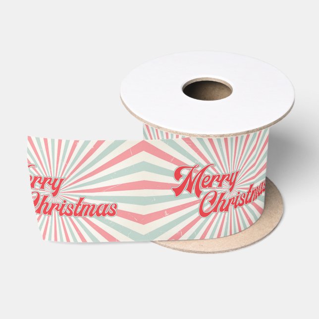 Retro Sunburst Frohe Weihnachten Mitte des Jahrhun Satinband (Spule)