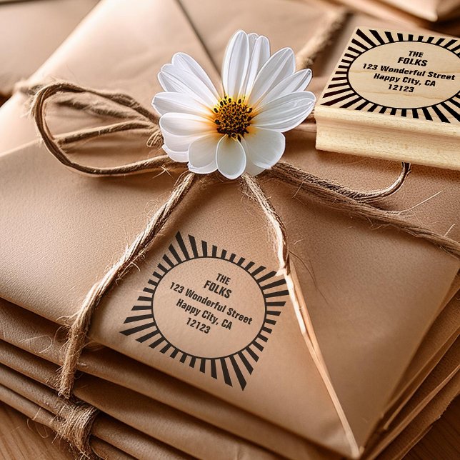 Retro Sunburst Illustration Rücksendeadresse Gummistempel (Von Creator hochgeladen)