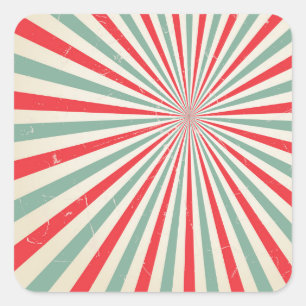 Retro Sunburst Mitte des Jahrhunderts Rot & Grün Quadratischer Aufkleber