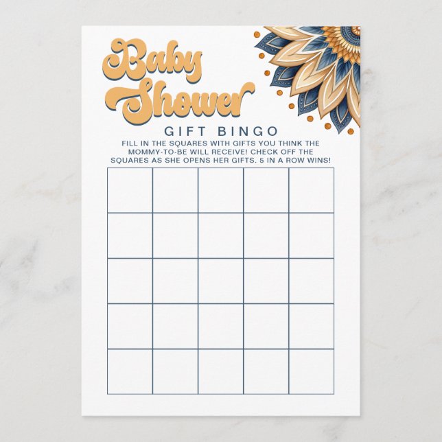 Retro Sunflower Baby Duschgeschenk Bingo Spiel Einladung (Vorderseite)