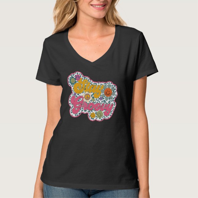 Retro Sunflower Hippie Stay Groovy Positive Mind H T-Shirt (Vorderseite)