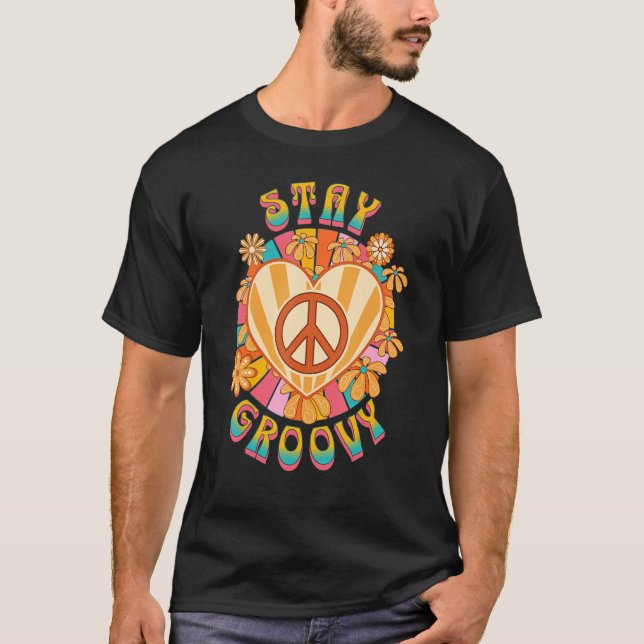 Retro Sunflower Hippie Stay Groovy Positive Mind H T-Shirt (Vorderseite)