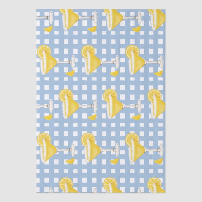 Retro Sunny Yellow Lemon Drop Blue Check Seidenpapier (Vorderseite)