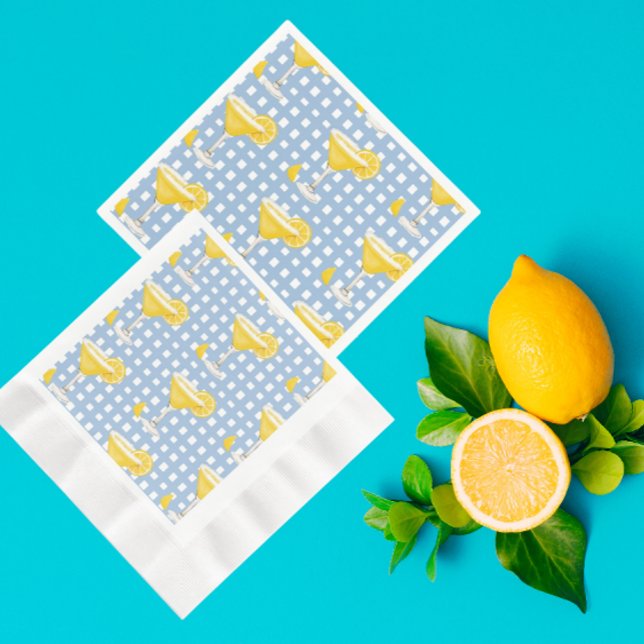 Retro Sunny Yellow Lemon Drop Blue Check Serviette (Perfect lemon party napkins!)
