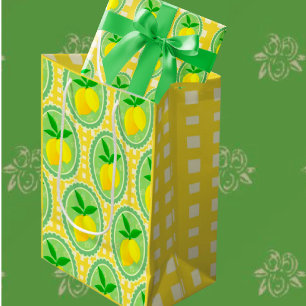 Retro Sunny Yellow Lemons Geschenktüte Für Weinflaschen