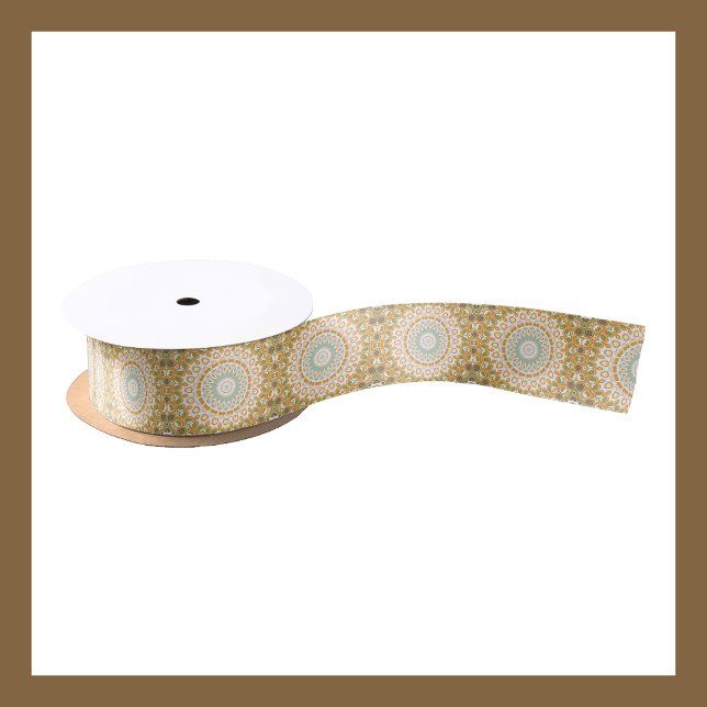 Retro Sunrise Mandala in Orange, Green und Brown Satinband (Von Creator hochgeladen)