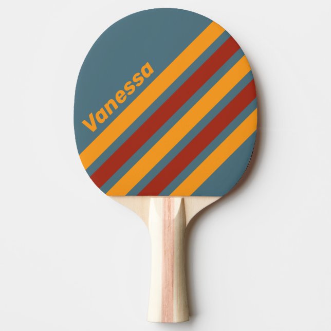 Retro Sunrise on Slate Angled Striping with Name Tischtennis Schläger (Vorderseite)