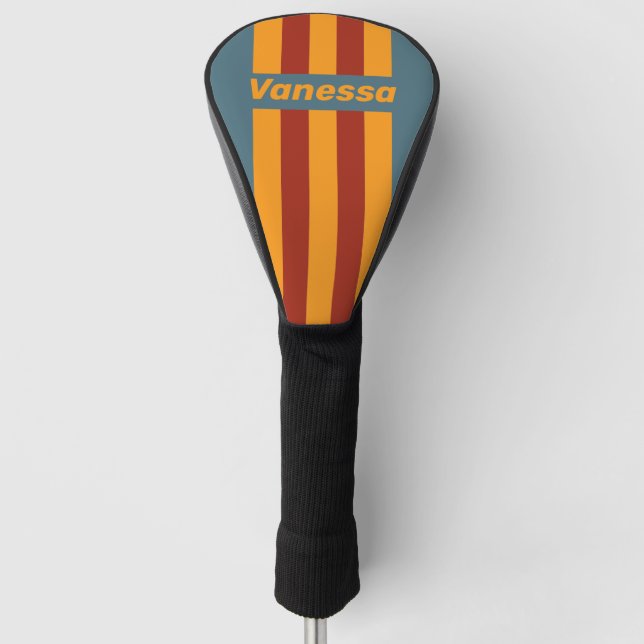 Retro Sunrise on Slate Pin Stripes with Name Golf Headcover (Vorderseite)