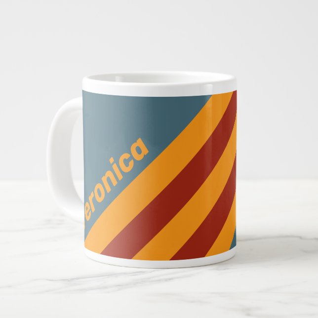 Retro Sunrise on Slate Stripes with Name Jumbo-Tasse (Vorderseite Links)