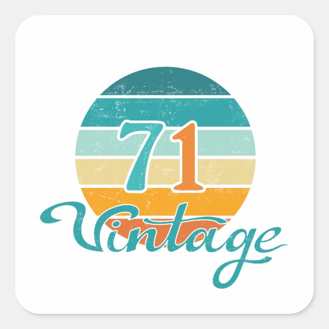 Retro Sunset 71 Vintag gestört Quadratischer Aufkleber (Vorderseite)