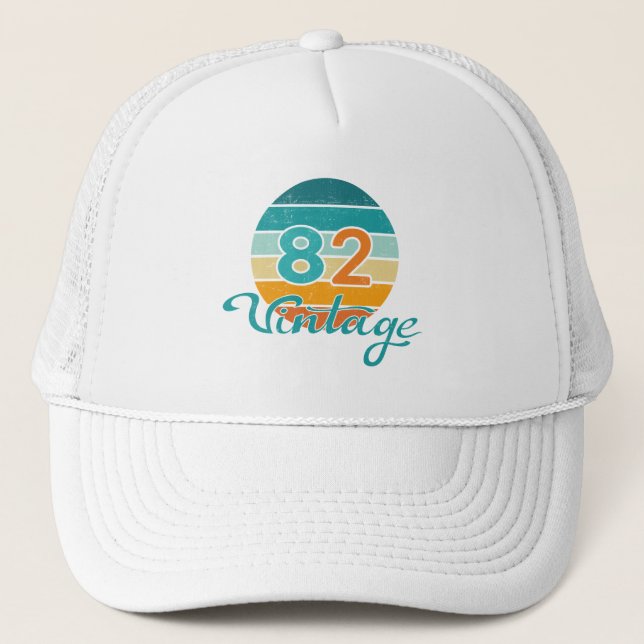 Retro Sunset 82 Vintage Distressed Truckerkappe (Vorderseite)